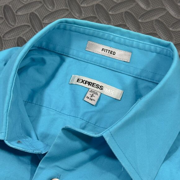 Express 1MX Dress Shirt Mens Small Blue Fitted Collared Button Down Wrinkle Free - Picture 4 of 6